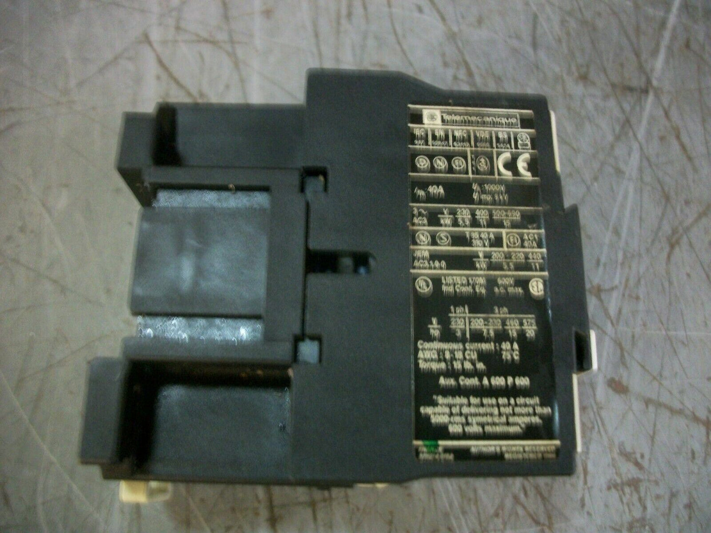 TELEMECANIQUE CONTACTOR LC1D2510K7 40AMP 100VCOIL 3PH 600V 20HP