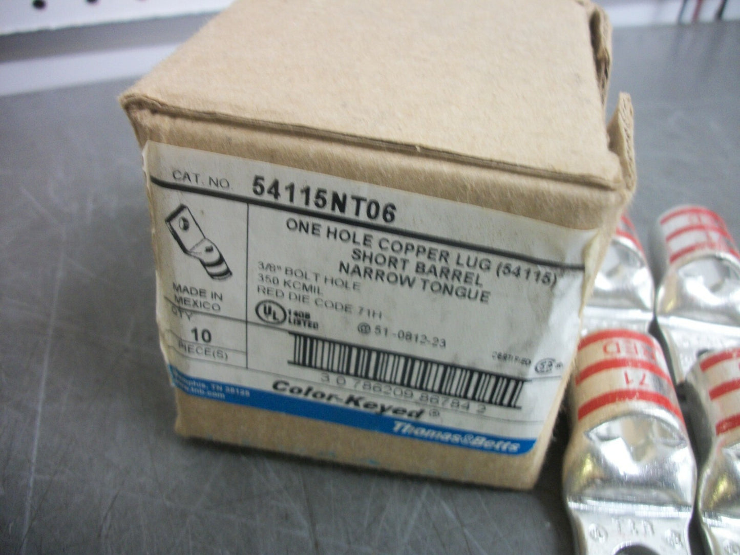 THOMAS & BETTS BOX OF 10 1-HOLE 3/8" BOLT 350KCMIL COPPER LUGS 54115NT06 NIB