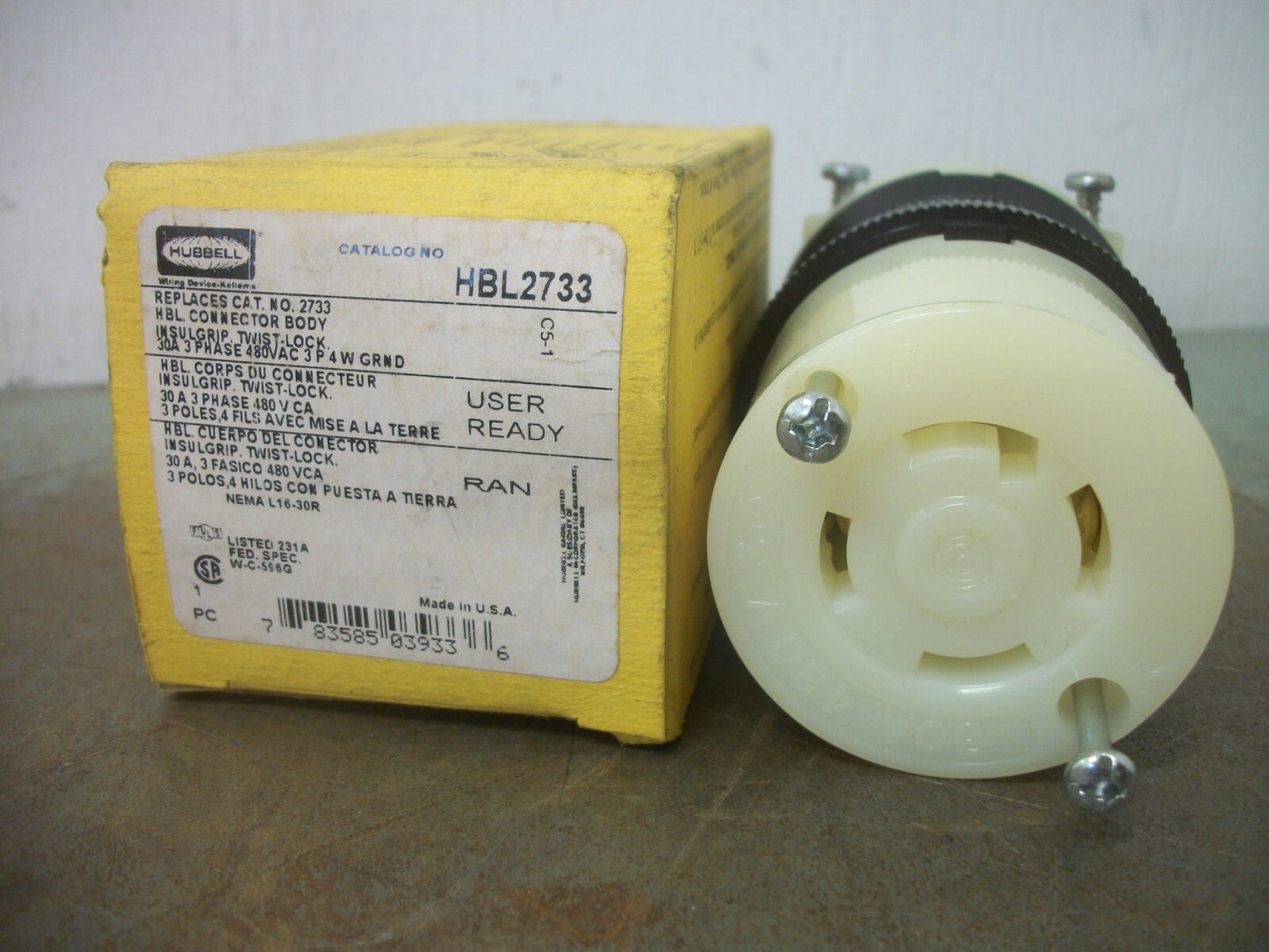 HUBBELL TWIST-LOCK CONNECTOR BODY HBL2733 30AMP 480VOLT 3P 4W GRND NIB