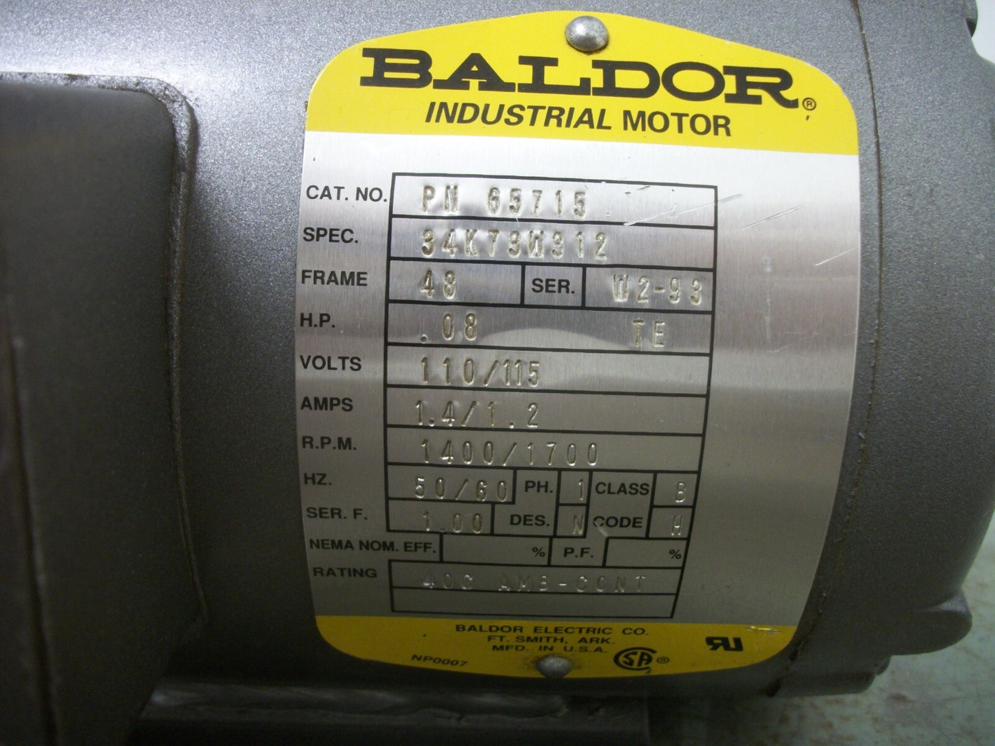 BALDOR .08HP TE 48 AC MOTOR PN 65715 110/115VOLT 1700RPM 1PH