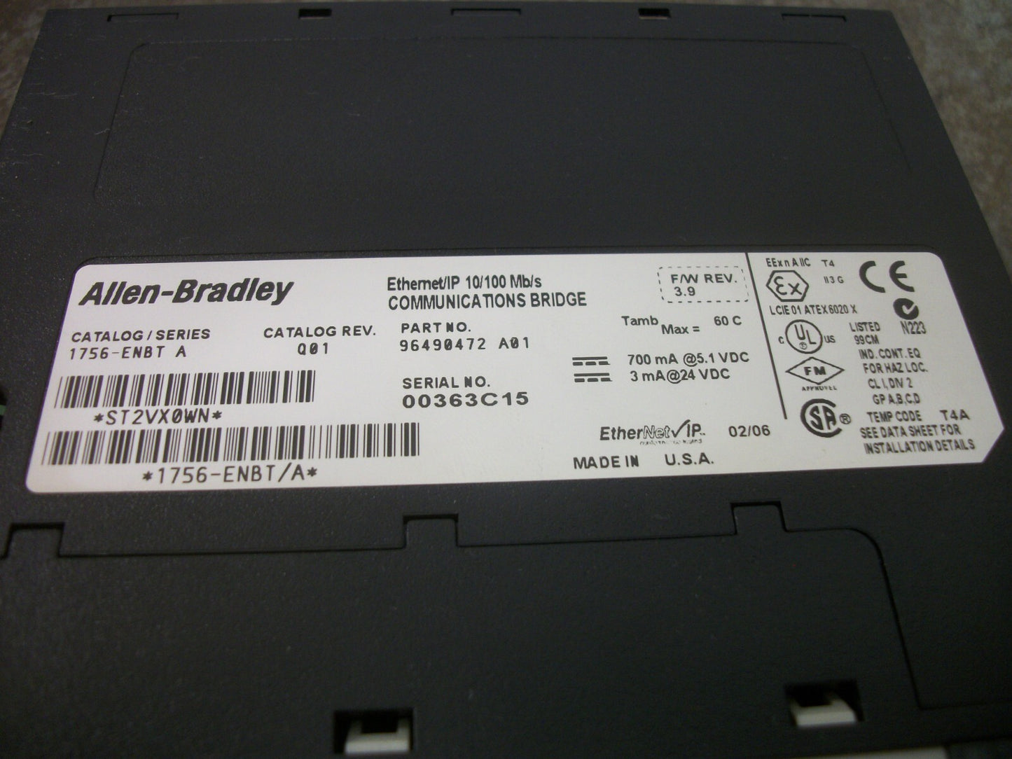 ALLEN-BRADLEY ETHERNET/IP 10/100MB/S COMMUNICATIONS BRIDGE MODULE 1756-ENBT