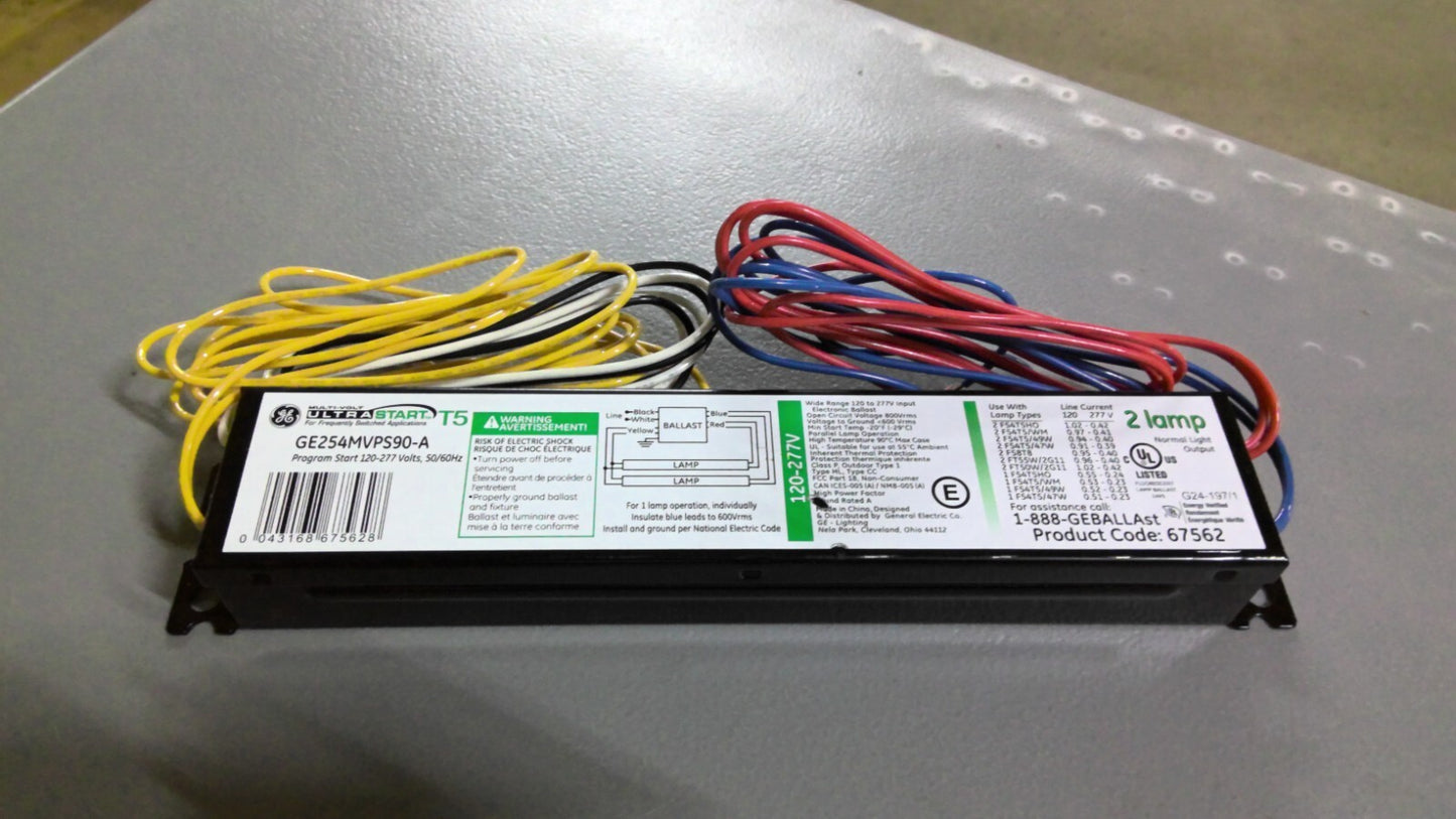 GE ULTRASTART T5 PROGRAM START BALLAST GE254MVPS90-A 120-277VOLT NOB