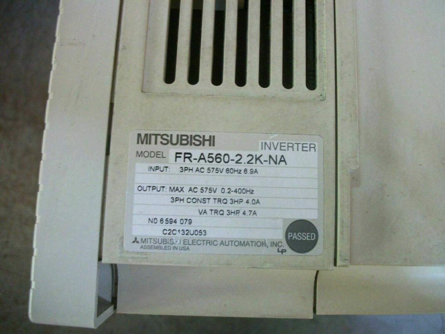 MITSUBISHI A500 3HP INVERTER DRIVE FR-A560-2.2K-NA 3PH 575VOLT 4AMP