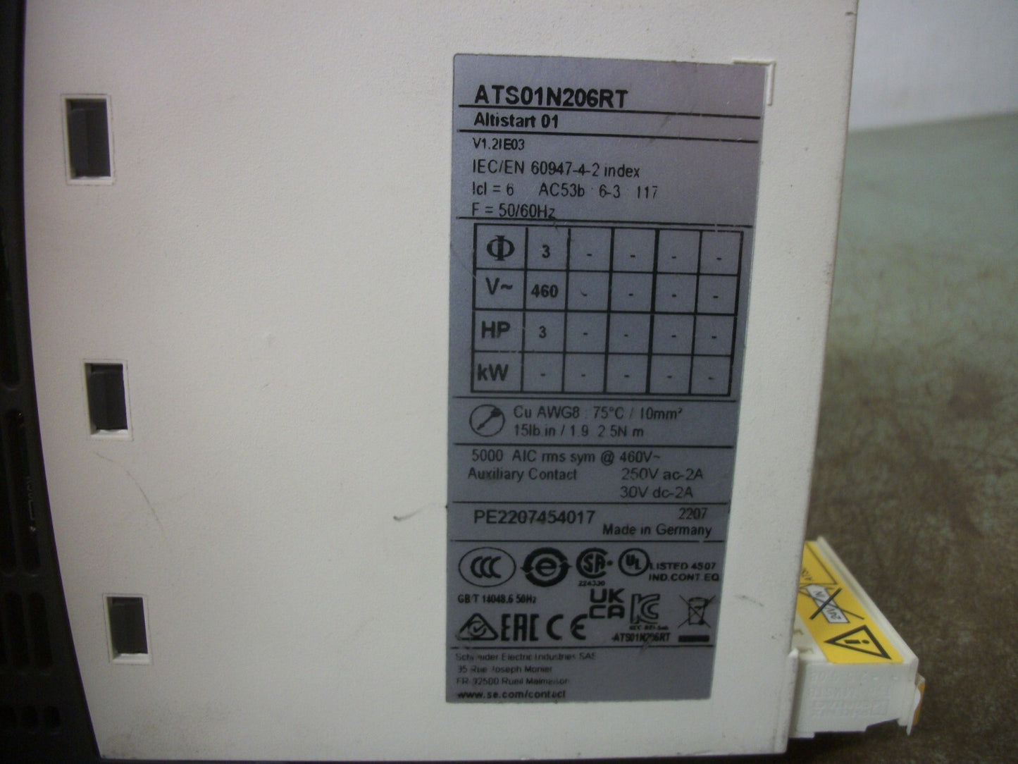 SCHNEIDER TELEMECANIQUE ALTISTART 01 SOFT STARTER ATS01N206RT NOB