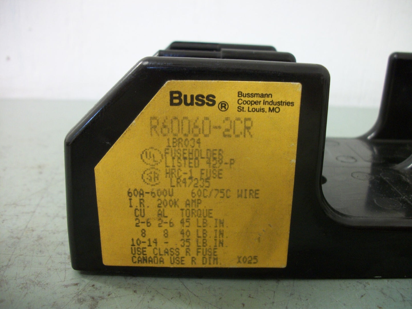 BUSSMANN CLASS R FUSEHOLDER R60060-2CR 60AMP 600VOLT 2POLE