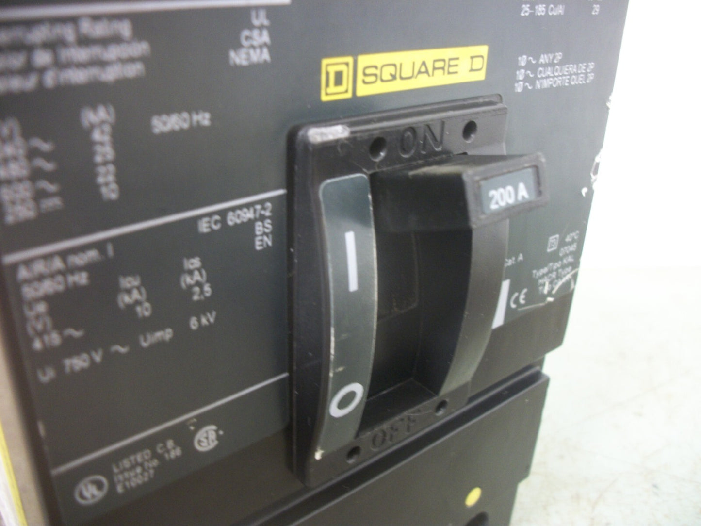 SQUARE D KAL CIRCUIT BREAKER KAL36200 200AMP 600VOLT 3POLE GREEN