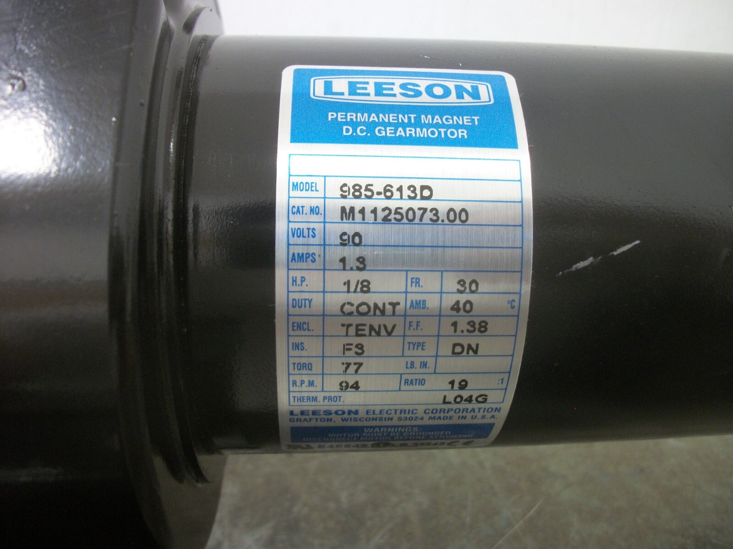 LEESON 985-613D 1/8HP 30 TENV DC GEARMOTOR M1125073.00 94RPM NOB