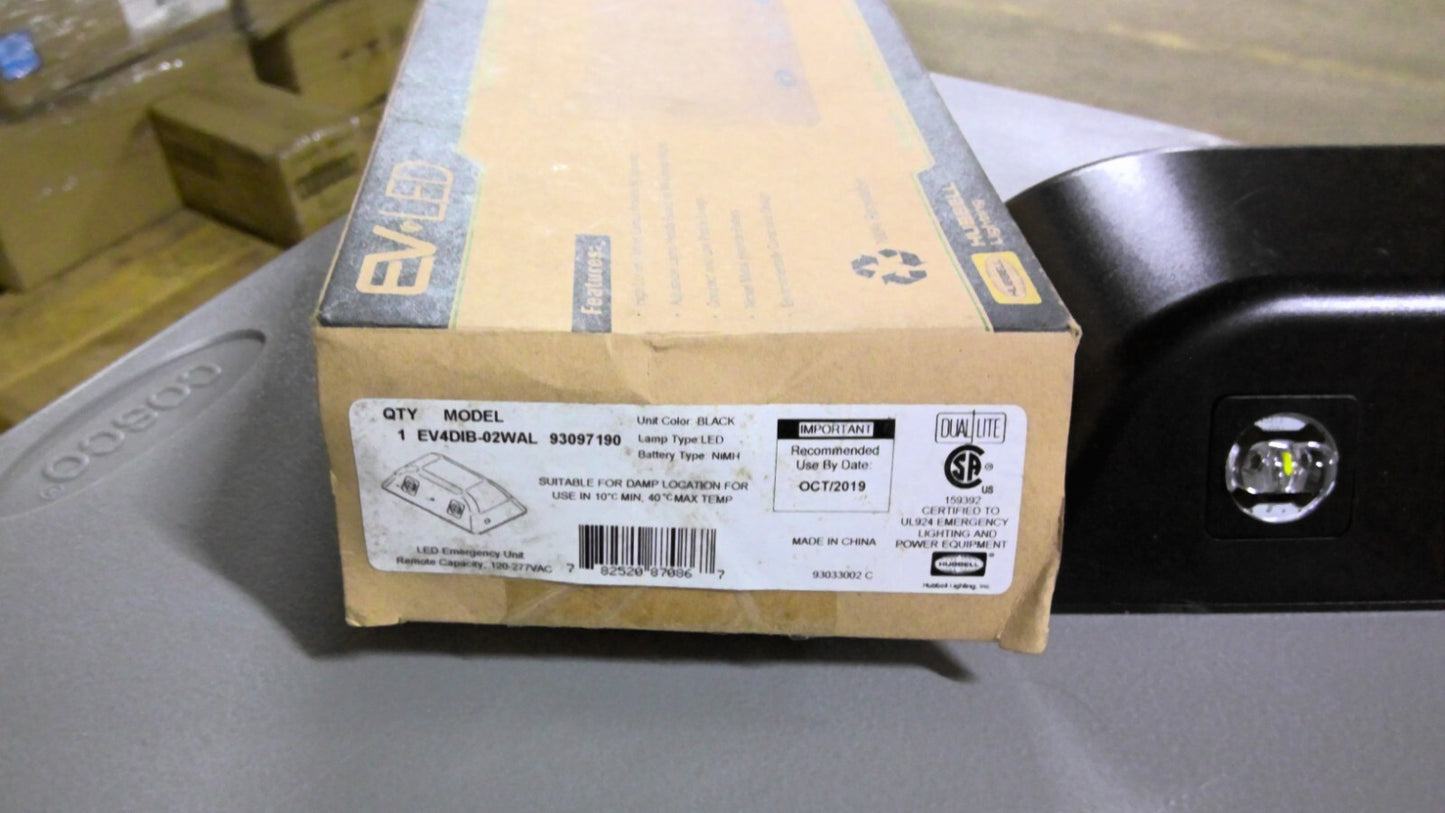 HUBBELL DUAL LITE BLACK LED EMERGENCY UNIT EV4DIB-02WAL NIB