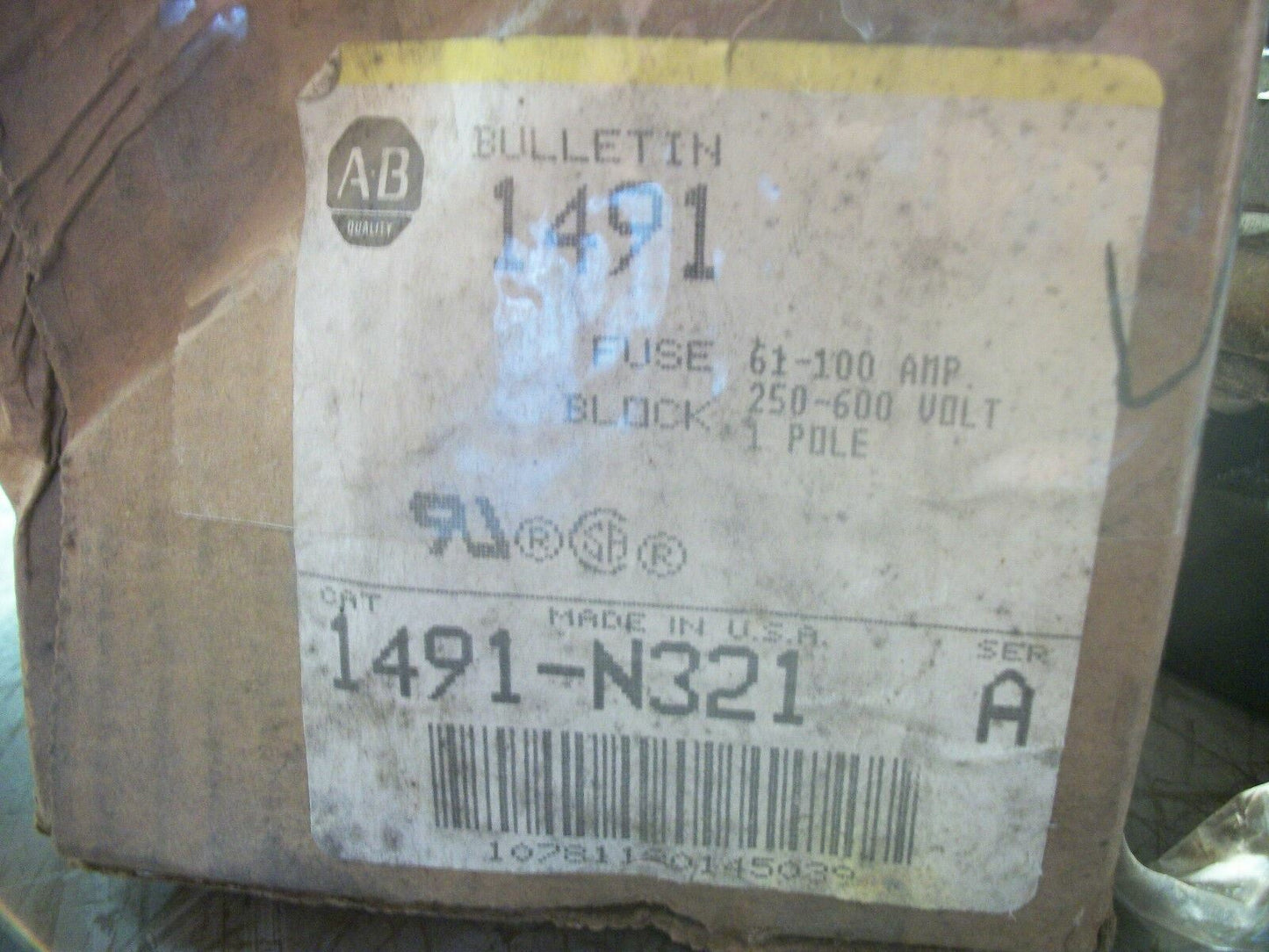 ALLEN-BRADLEY FUSE BLOCK 1491-N321 61-100AMP 250-600VOLT 1POLE NIB