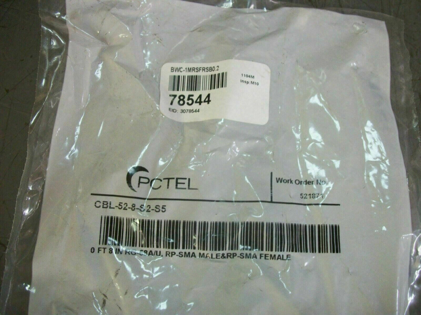 PCTEL 8" RG-58A/U SMA MALE RP-SMA FEMALE CABLE NEW
