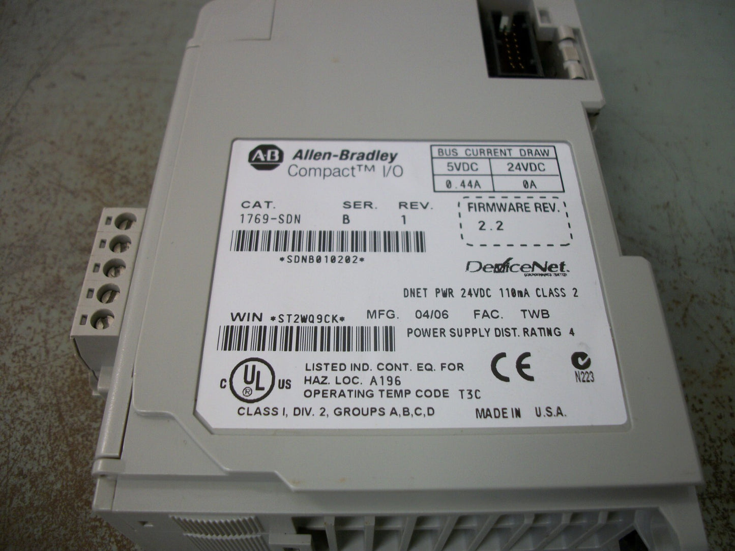 ALLEN-BRADLEY COMPACT I/O DEVICENET SCANNER MODULE 1769-SDN