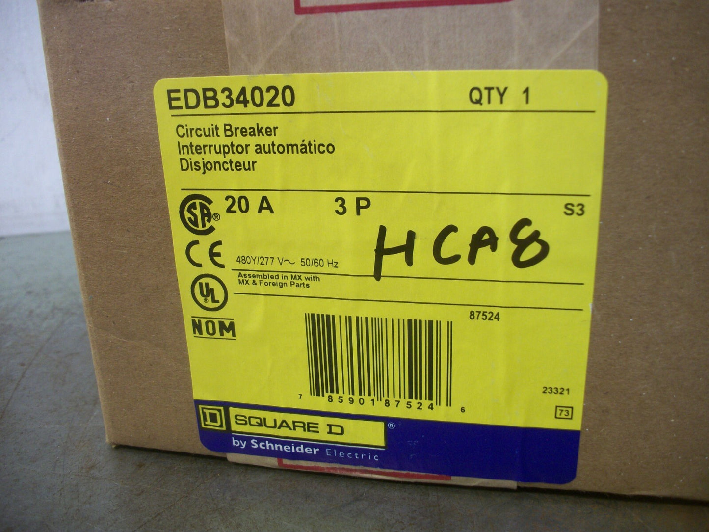 SQUARE D EDB CIRCUIT BREAKER EDB34020 20AMP 480VOLT 3POLE NIB