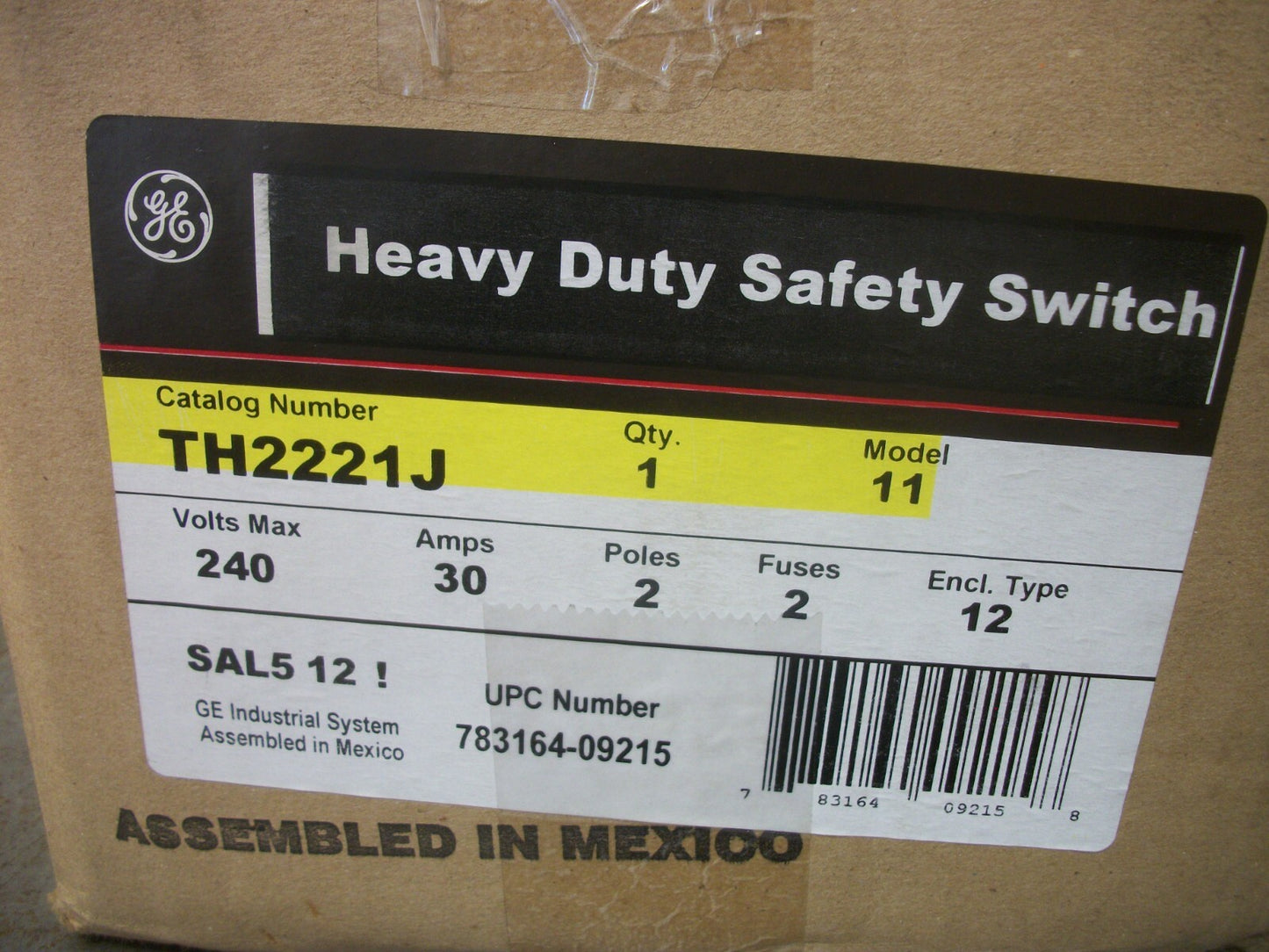 GE DISCONNECT TYPE 12 TH2221J 30AMP 240VOLT 2POLE FUSIBLE NIB