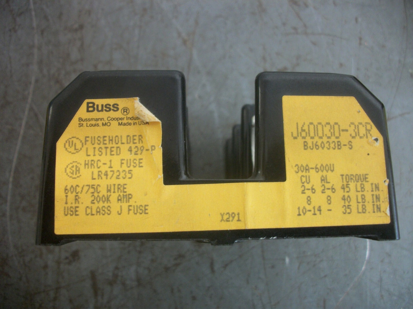 BUSSMANN FUSEHOLDER J60030-3CR 30AMP 600VOLT 3POLE