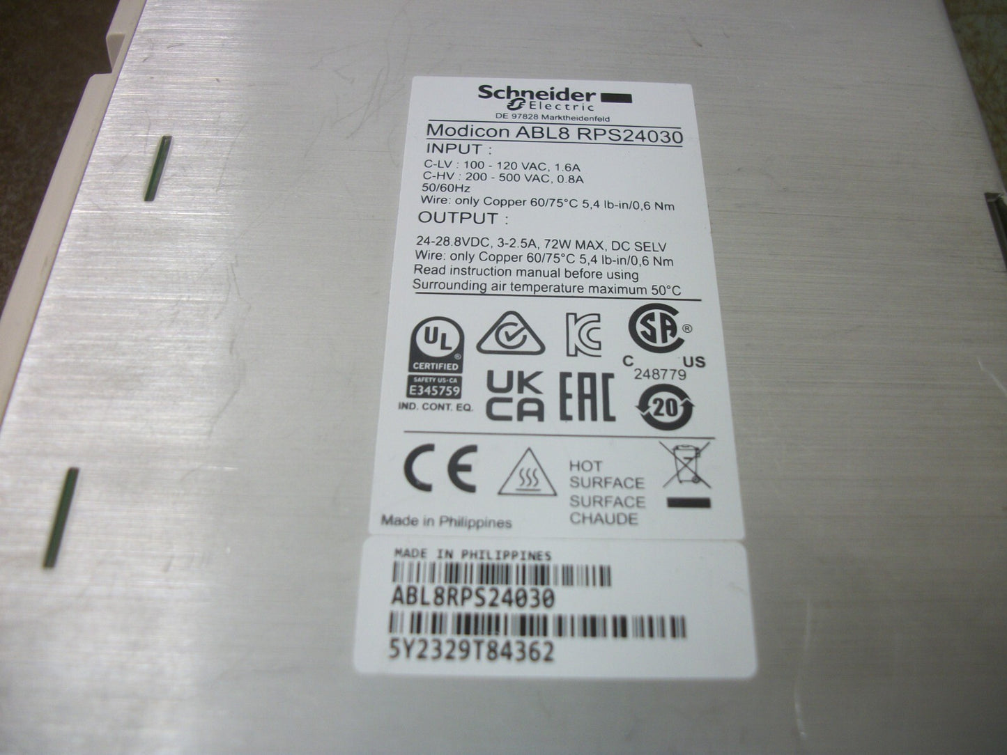 SCHNEIDER TELEMECANIQUE MODICON POWER SUPPLY ABL8RPS24030 24-48VDC 72W NOB