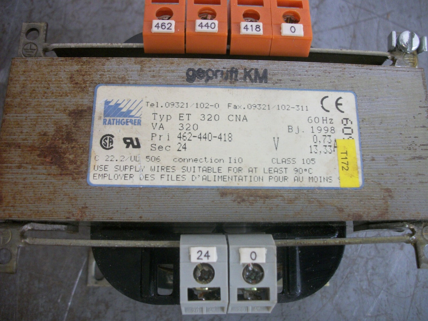 RATHGEBER 320VA 1PH TRANSFORMER ET 320 CNA HV 462X440X418 LV 24