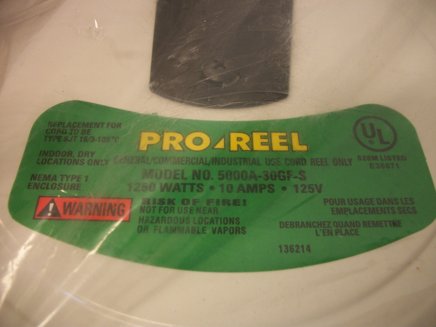 PRO-REEL ELECTRICAL CORD REEL 5000A-30GF-S 10AMP 1250WATT 125VOLT NIB