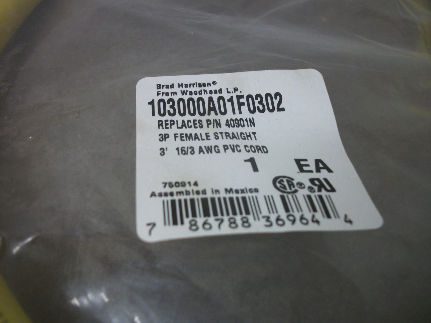 DANIEL WOODHEAD 3' STRAIGHT FEMALE CORDSET 103000A01F0302 3P NEW