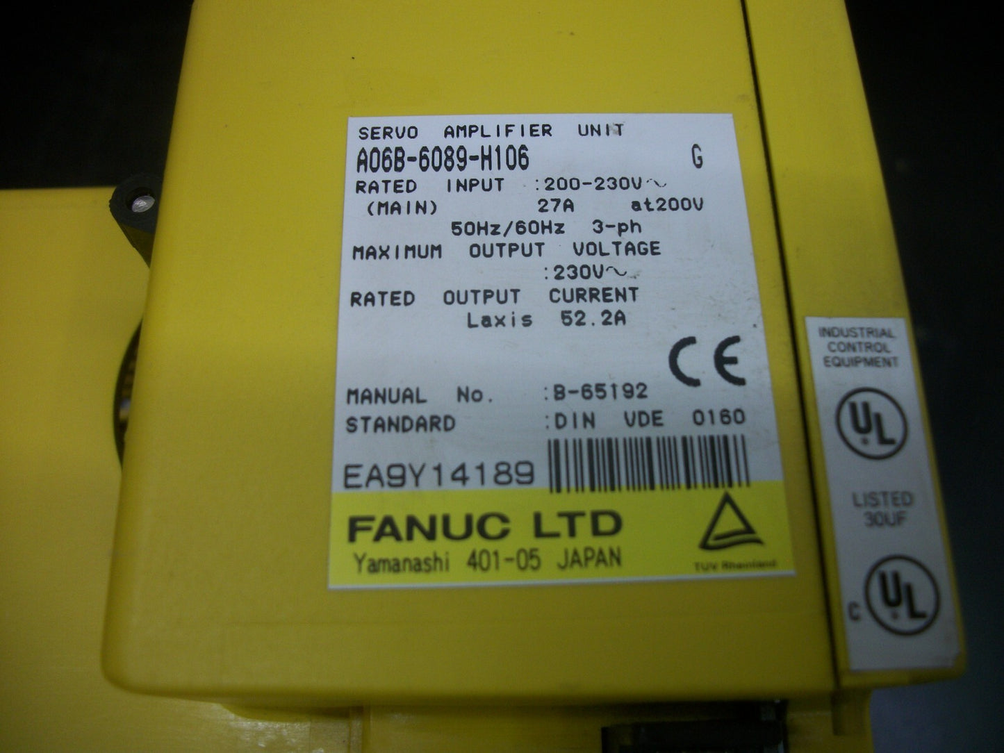 GE FANUC AC SERVO DRIVE AMPLIFIER UNIT SERIES G A06B-6089-H106 230VOLT NO COVERS
