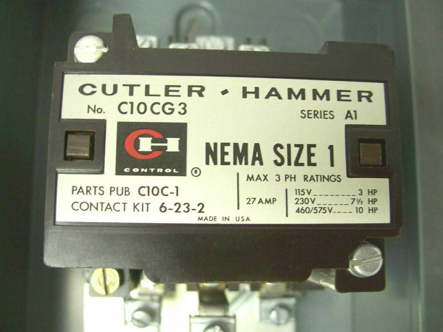 CUTLER-HAMMER ENCL SIZE 1 CONTACTOR C10CG3 120VCOIL 3PH 600VOLT 10HP