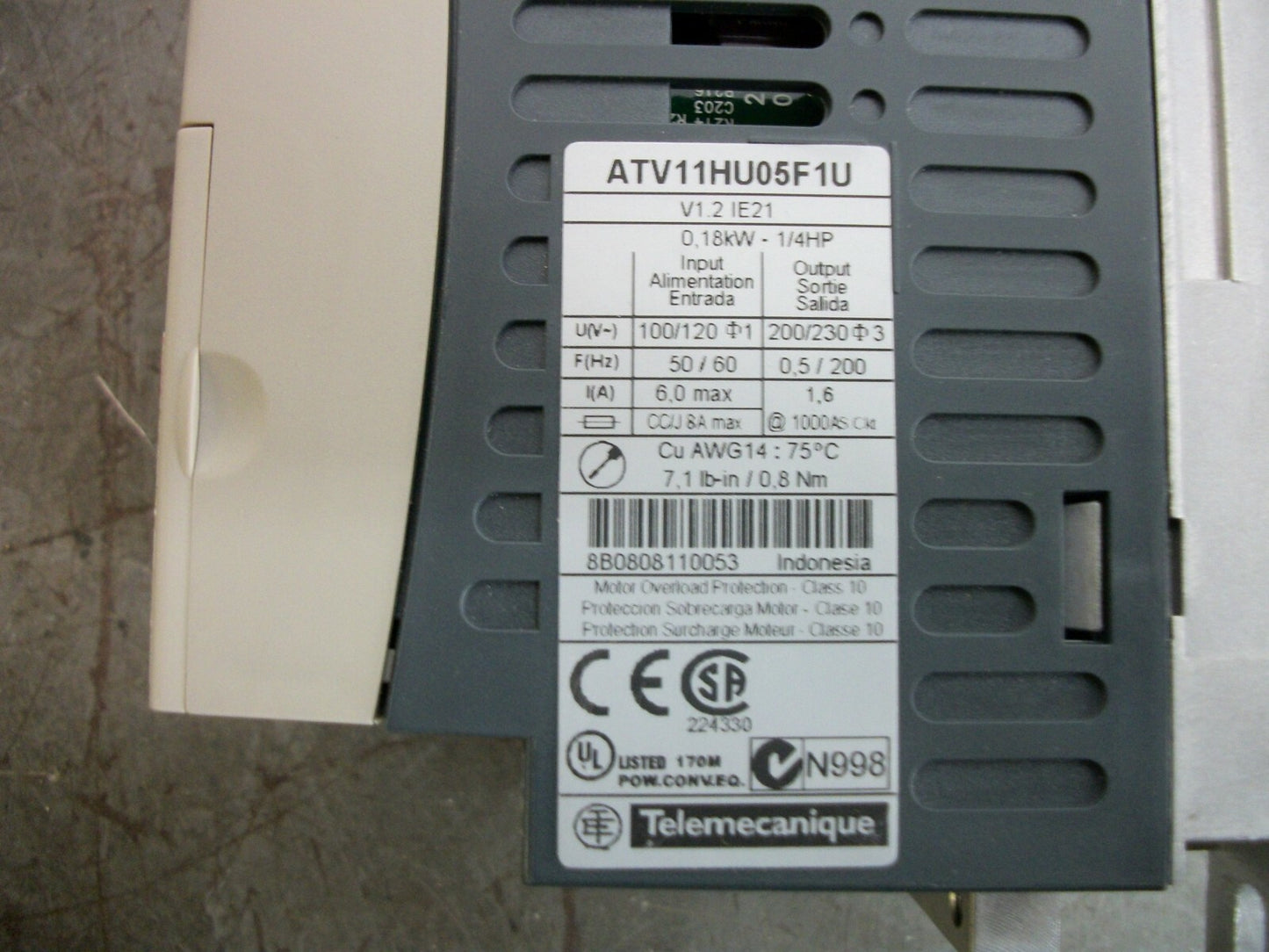 TELEMECANIQUE ALTIVAR 11 1/4HP INVERTER DRIVE ATV11HU05F1U 230VOLT 3PH 1.6AMP