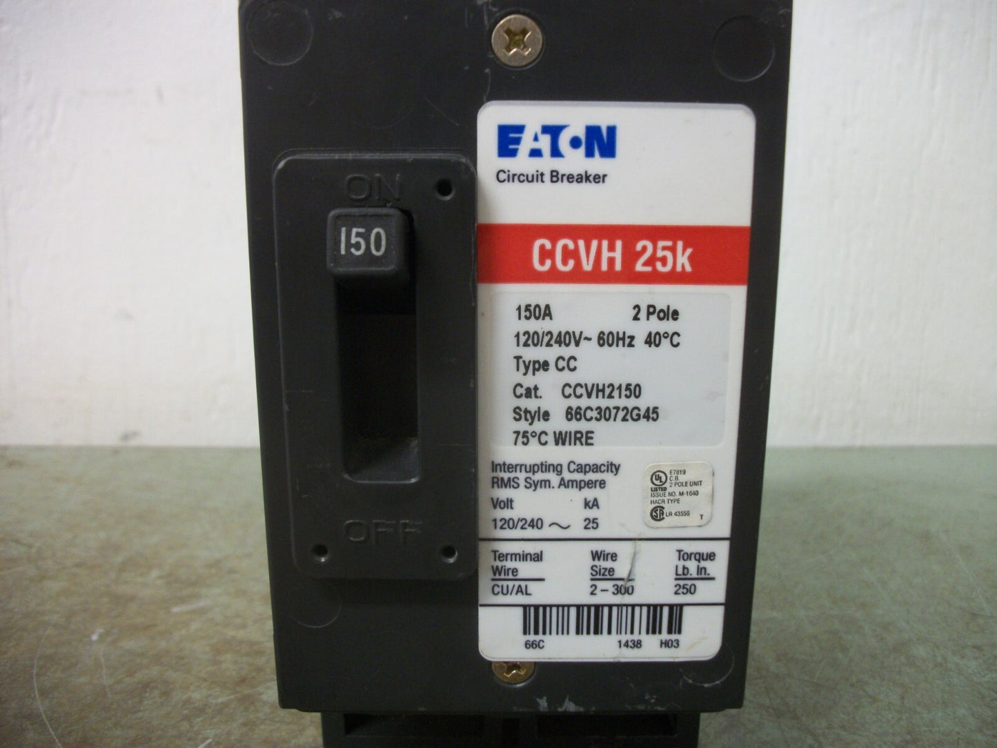 CUTLER-HAMMER CCVH CIRCUIT BREAKER CCVH2150 150AMP 240VOLT 2POLE