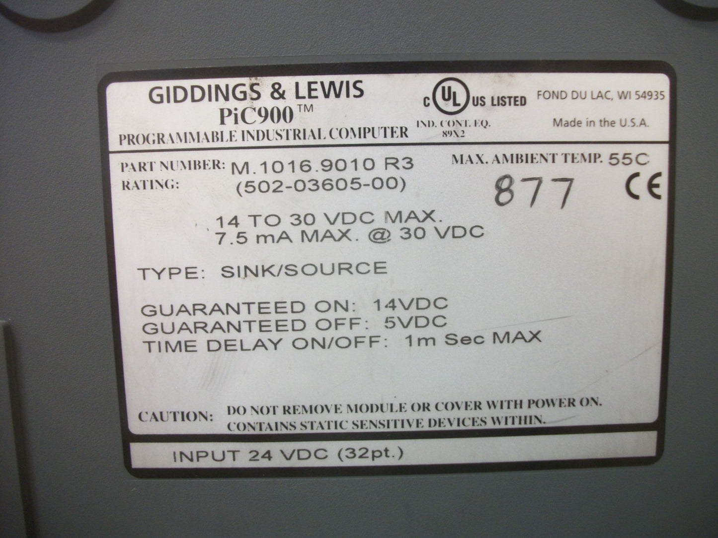 GIDDINGS & LEWIS PiC900 M.1016.9010 R3 INPUT MODULE 502-03605-00