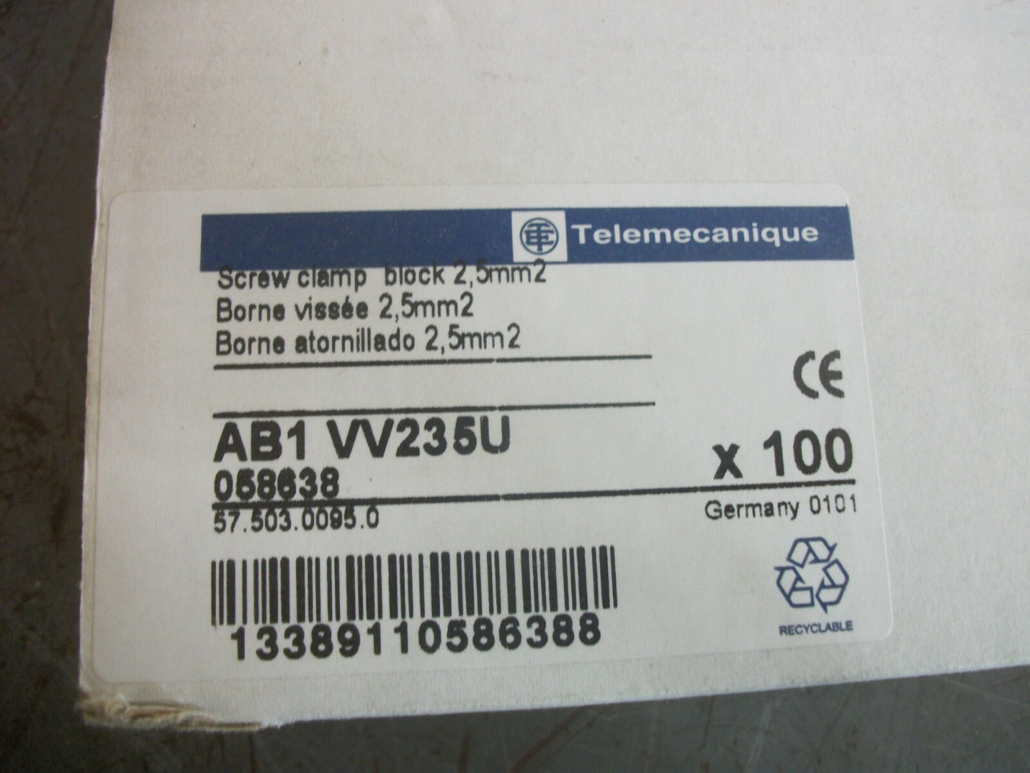 TELEMECANIQUE BOX OF 55 2.5mm2 SCREW CLAMP TERMINAL BLOCKS AB1VV235U NIB