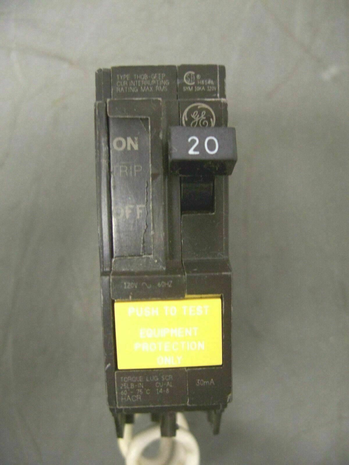 GE THQB EQUIPMENT PROTECTION CIRCUIT BREAKER THQB1120GFEP 20AMP 120VOLT 1POLE
