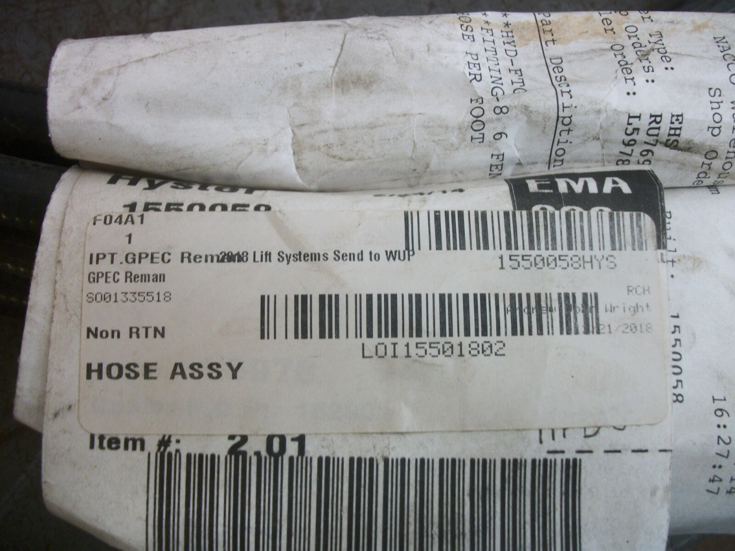 HYSTER HOSE ASSEMBLY 1550058 NEW