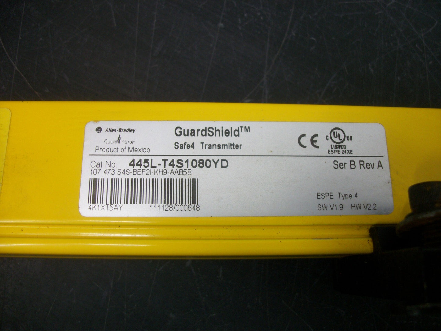 ALLEN-BRADLEY GUARDSHIELD SAFE4 LIGHT CURTAIN TRANSMITTER 445L-T4S1080YD
