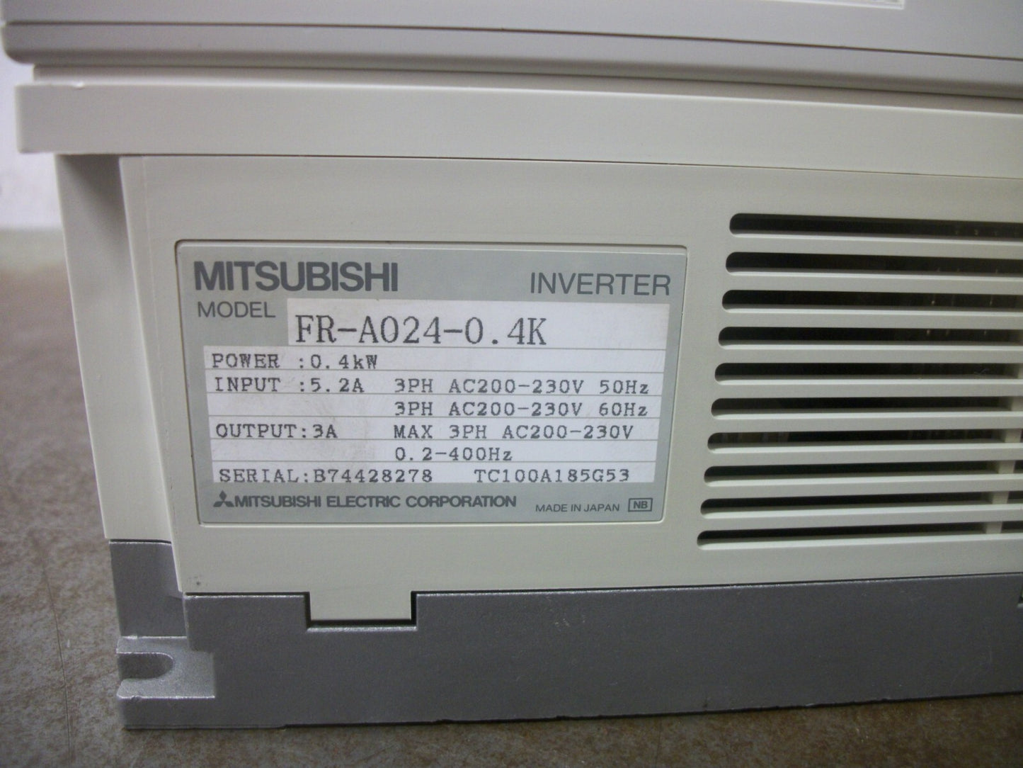 MITSUBISHI FREQROL-A024 0.4KW INVERTER DRIVE FR-A024-0.4K 230VOLT 3PH 3AMP NOTE