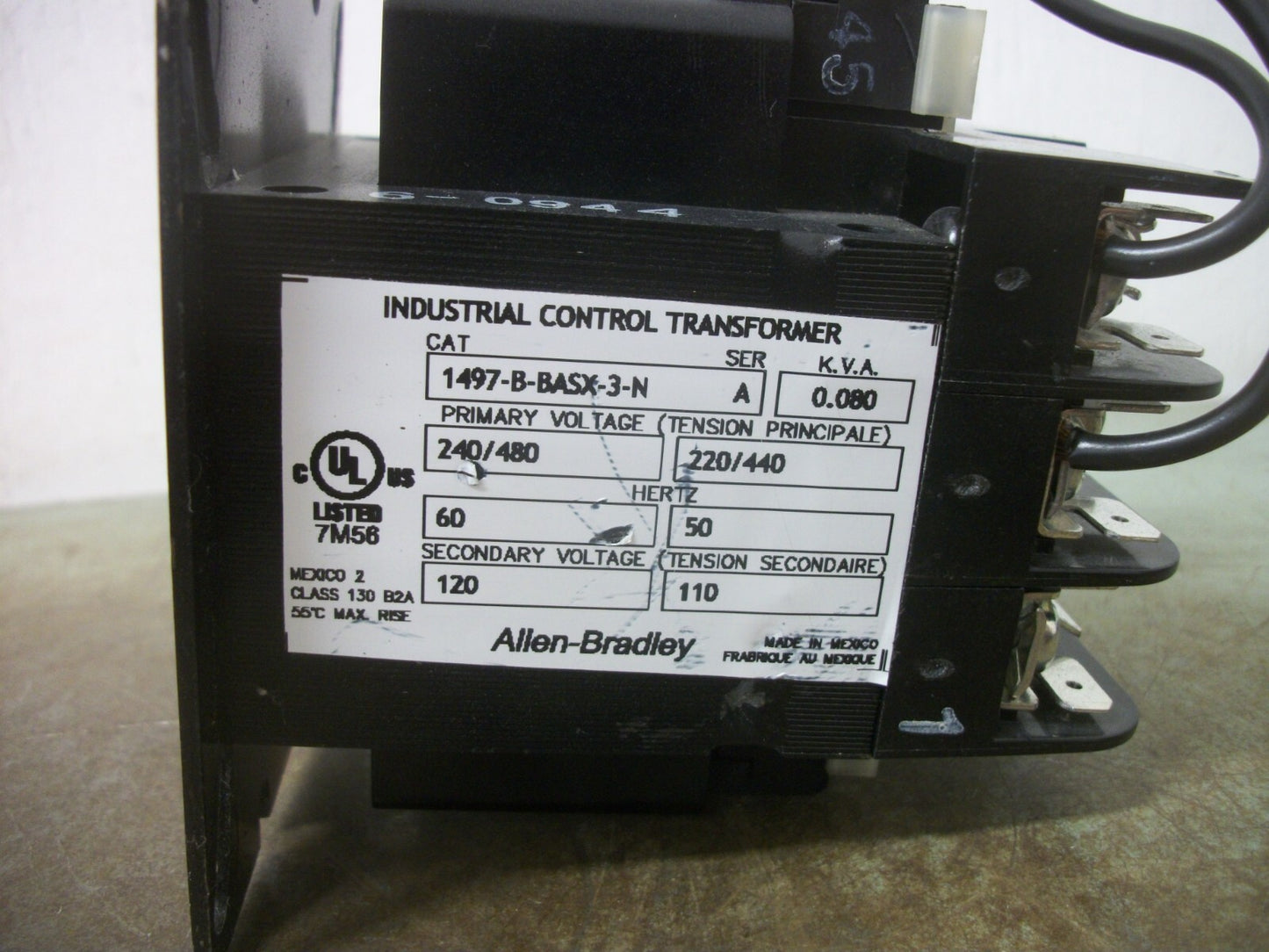 ALLEN-BRADLEY 80VA 1PH TRANSFORMER 1497-B-BASX-3-N HV 240X480 LV 120