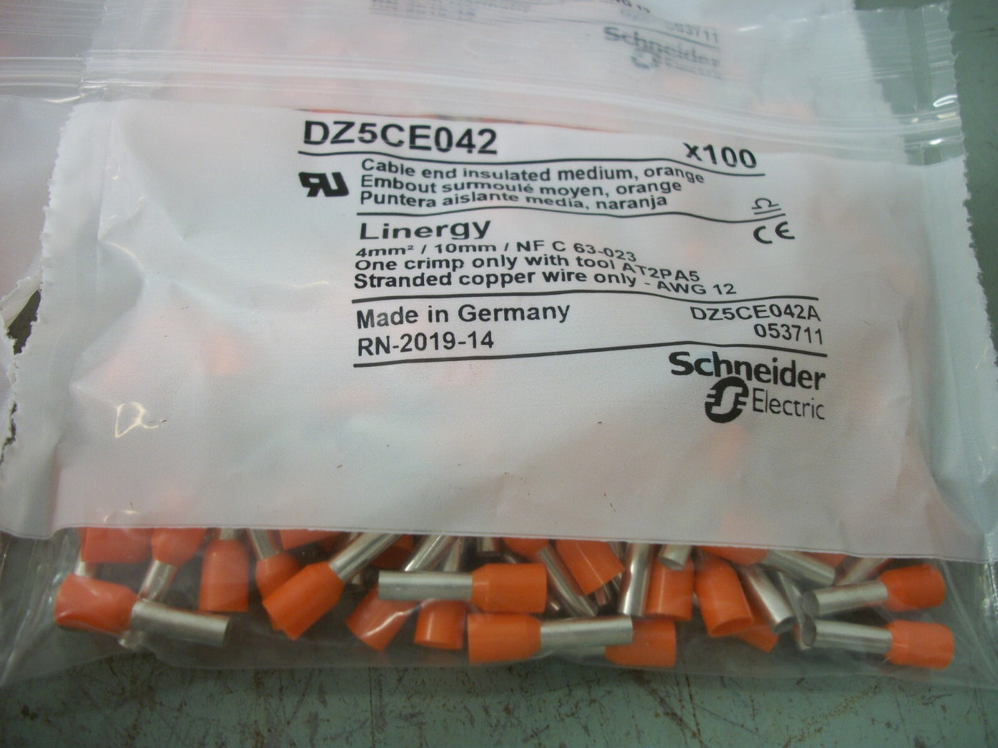 TELEMECANIQUE LOT OF 600 4MM2 10MM ORANGE INSUL CABLE ENDS DZ5CE042 NEW