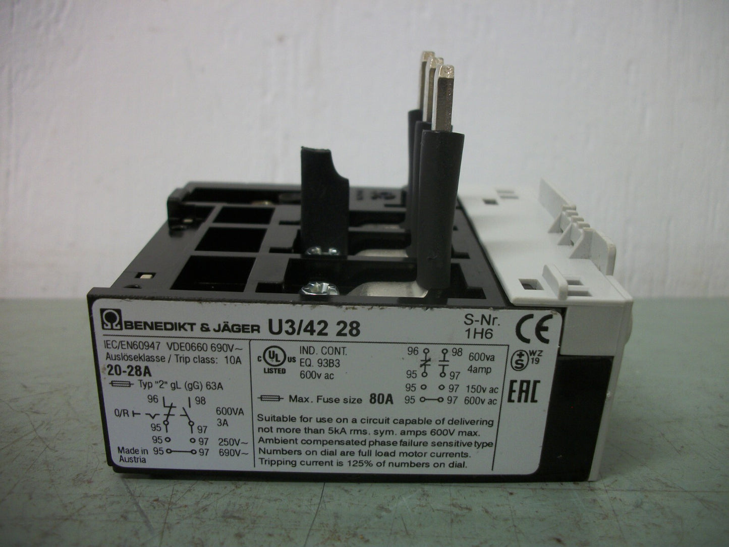 BENEDIKT & JAGER THERMAL OVERLOAD RELAY U3/42 28 20-28AMP NOB