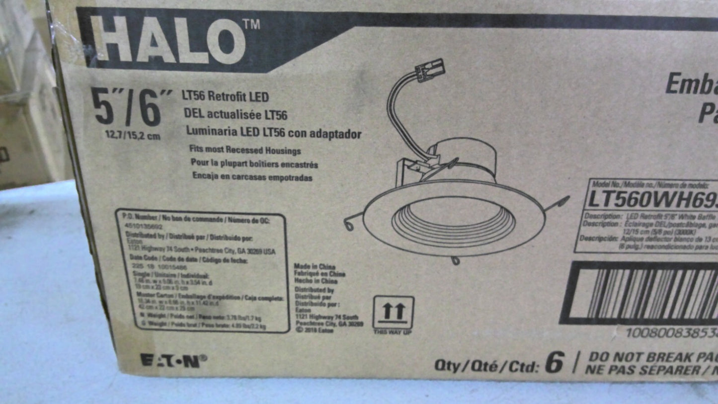 HALO BOX OF 6 5/6" LT56 RETROFIT RECESSED LED LIGHTS LT560WH6930-6PK NIB