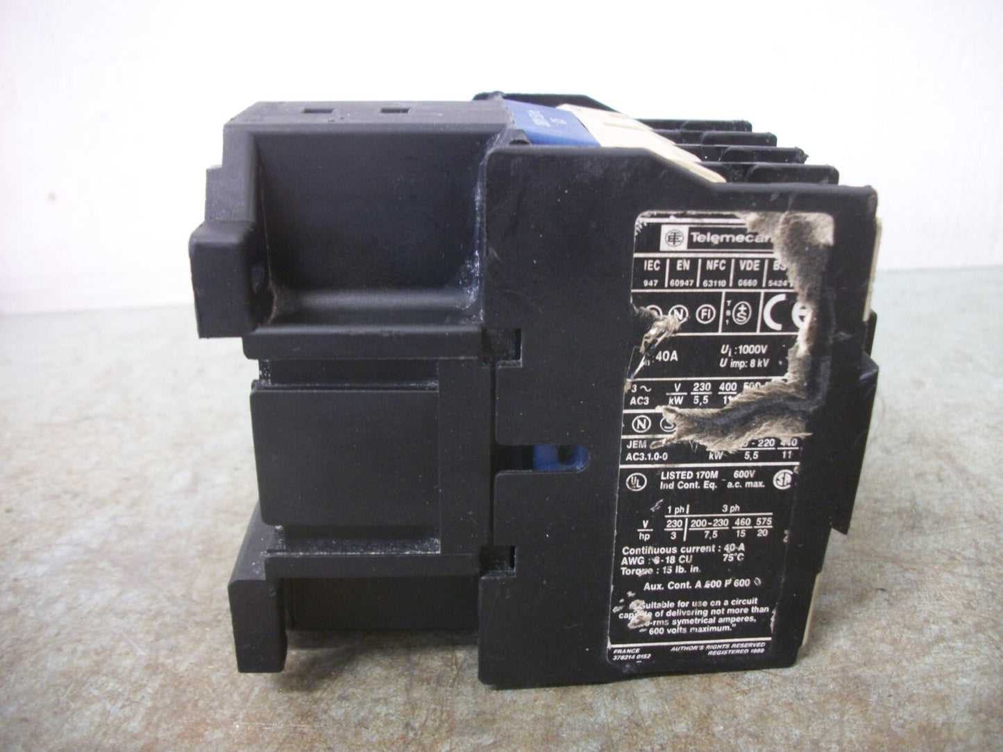 TELEMECANIQUE CONTACTOR LC1D2510Q5 40AMP 380VCOIL 3PH 600V 20HP