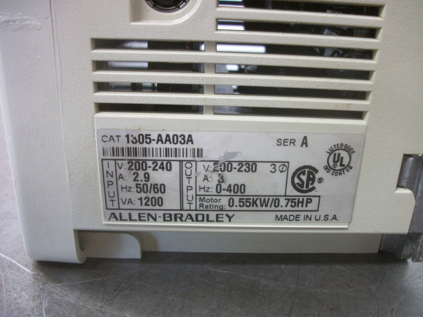 ALLEN-BRADLEY 0.75HP AC DRIVE 1305-AA03A 230VOLT 3PH 3AMP