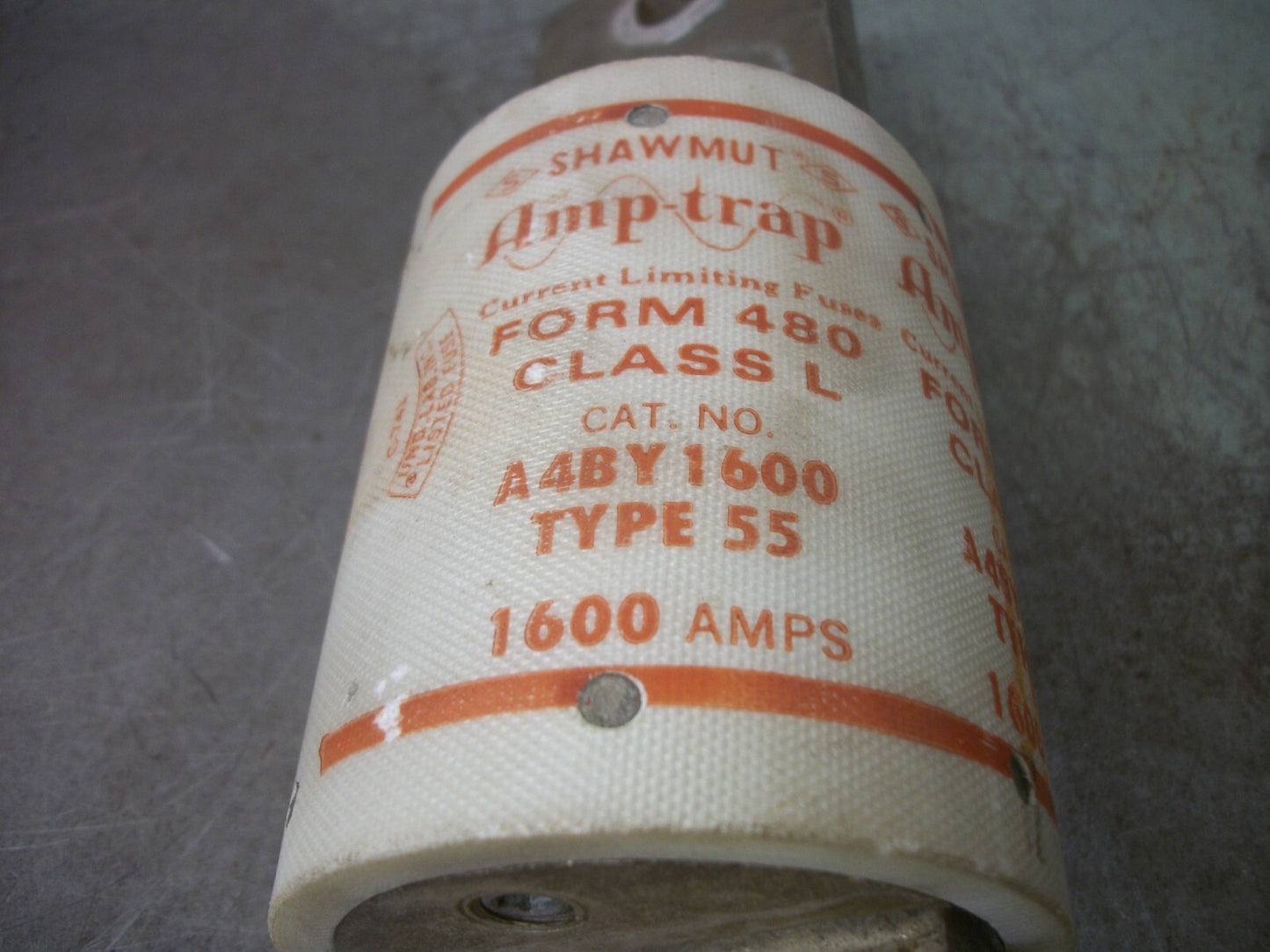 GOULD SHAWMUT FORM 480 TYPE 55 AMP-TRAP FUSE A4BY1600 1600AMP 600VOLT WHITE