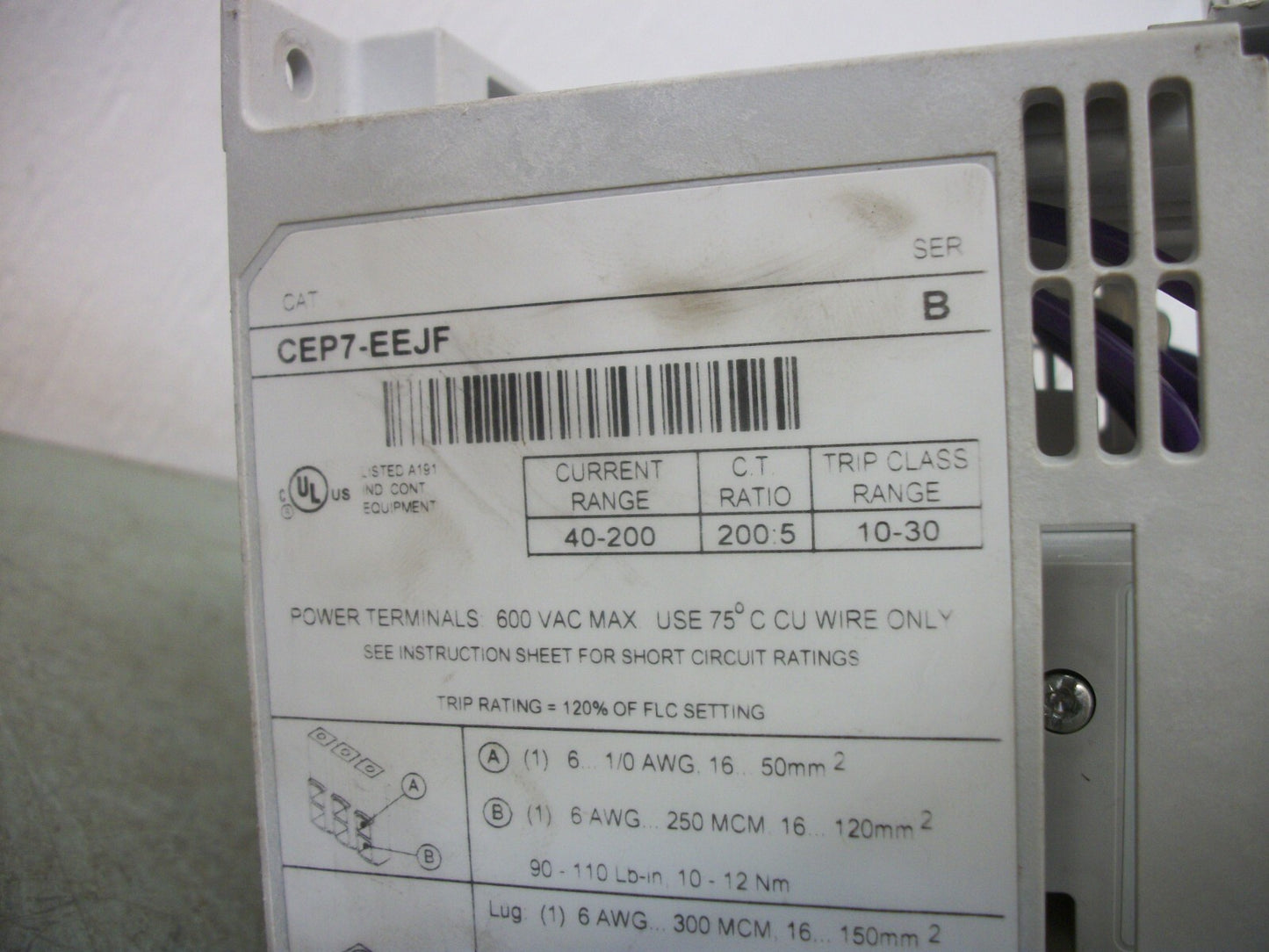 SPRECHER+SCHUH OVERLOAD RELAY CEP7-EEJF CEP7-ERR 40-200AMP