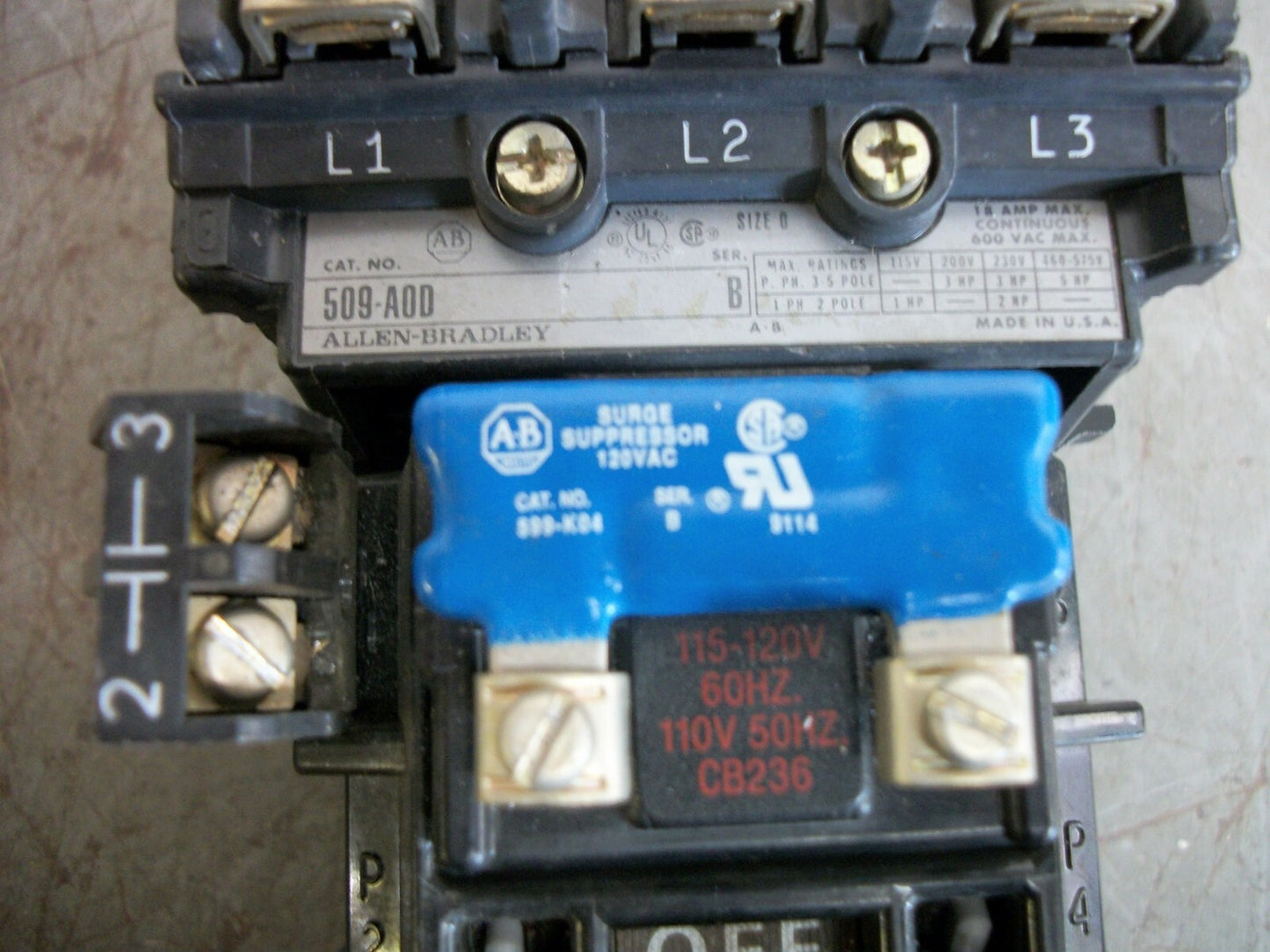 ALLEN-BRADLEY SIZE 0 MOTOR STARTER 509-AOD 120VCOIL 3PH 600V 5HP