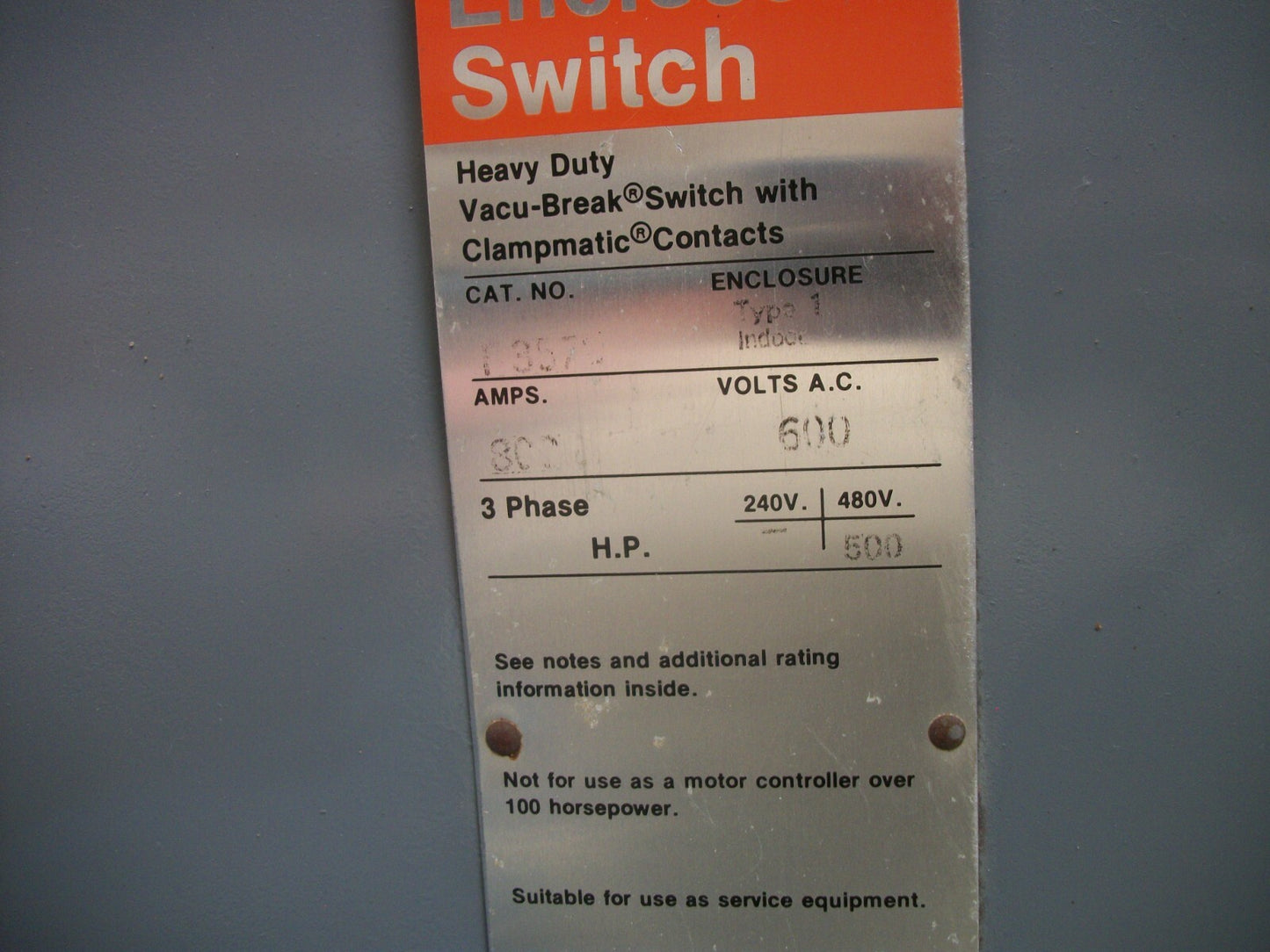 SIEMENS DISCONNECT TYPE 1 F357 800AMP 600VOLT 3POLE FUSIBLE REFURB