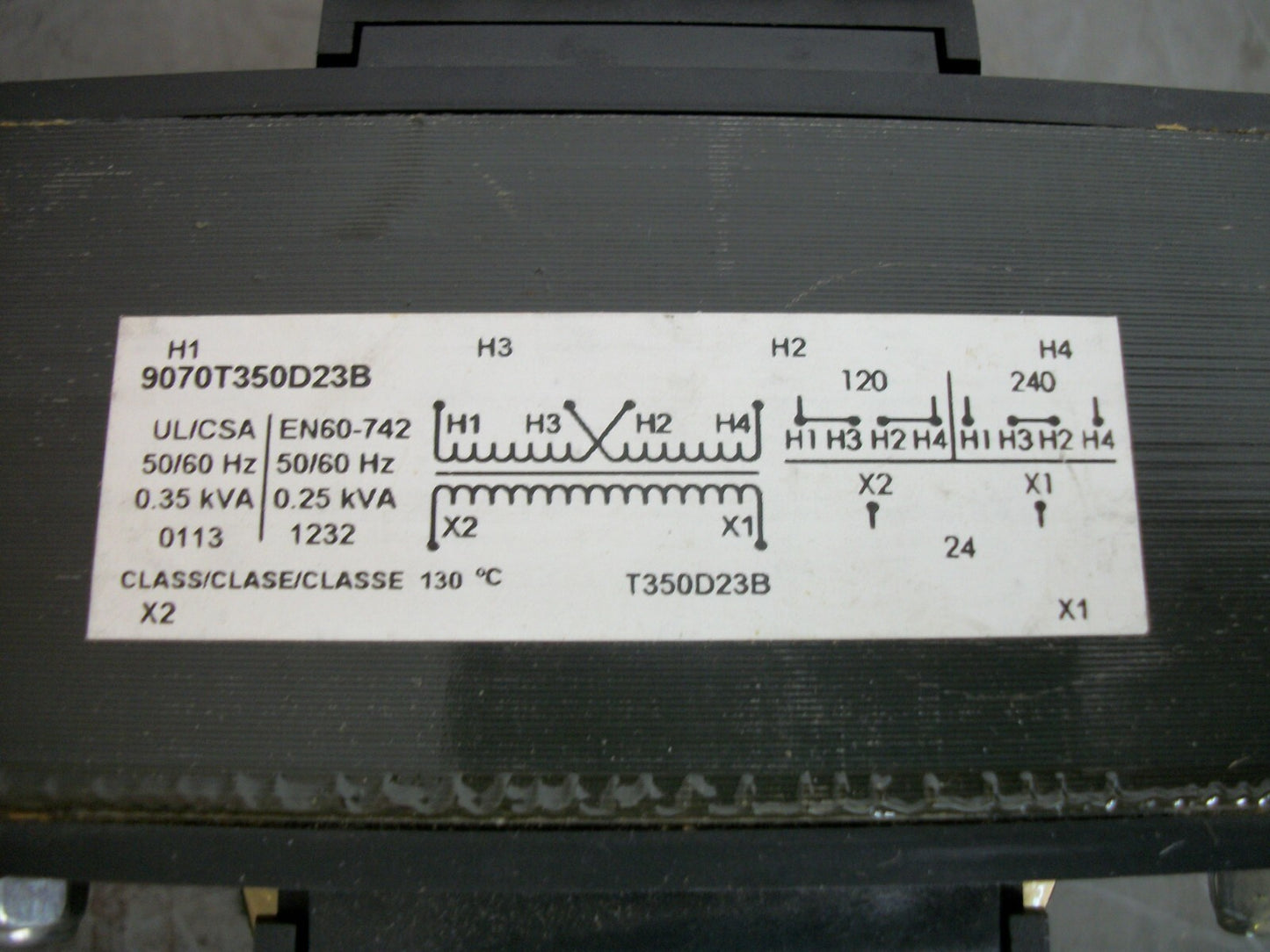 SQUARE D 0.35KVA 1PH TRANSFORMER 9070T350D23B HV 120X240 LV 24
