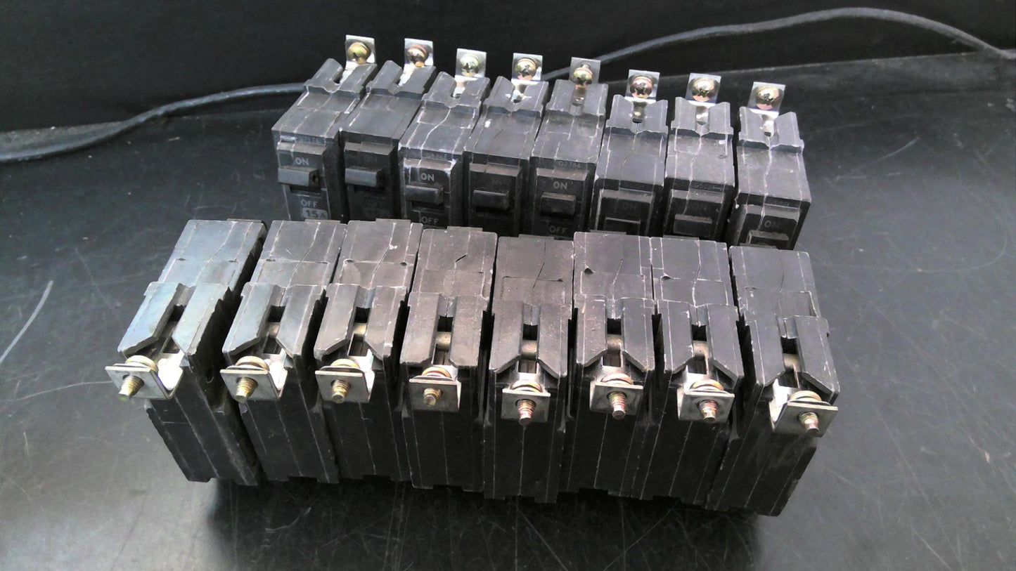 GE LOT OF 16 THQB CIRCUIT BREAKERS THQB1115 15AMP 240VOLT 1POLE
