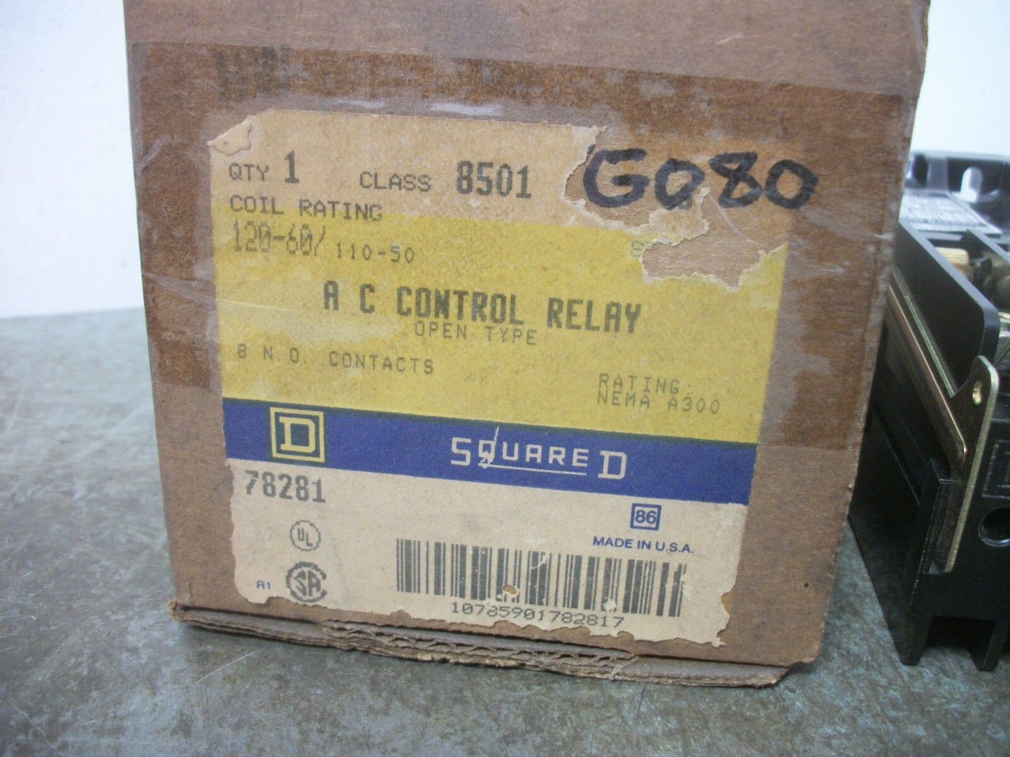 SQUARE D AC CONTROL RELAY 8501GO80 120VCOIL NIB