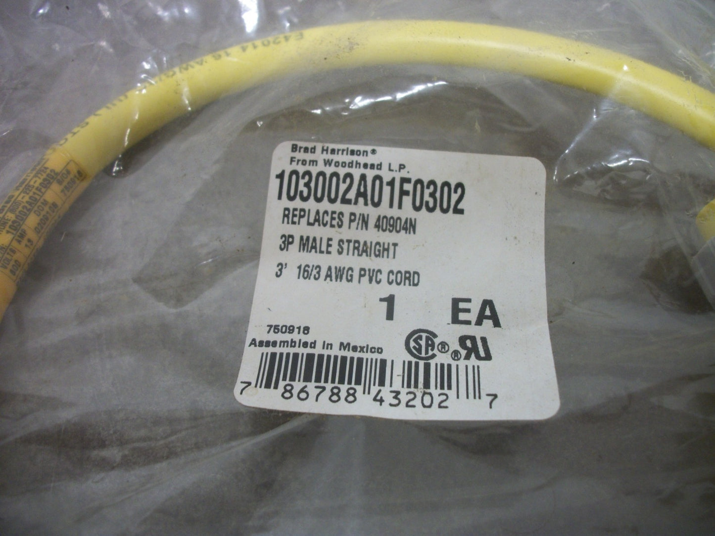 DANIEL WOODHEAD 3' STRAIGHT MALE CORDSET 103002A01F0302 3P NEW