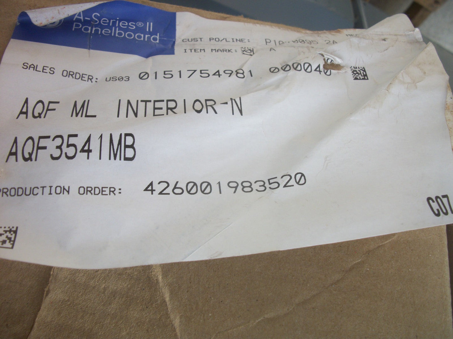 GE A-SERIES II PANELBOARD INTERIOR AQF3541MB 125AMP 208/120VOLT 3PH 4W NIB