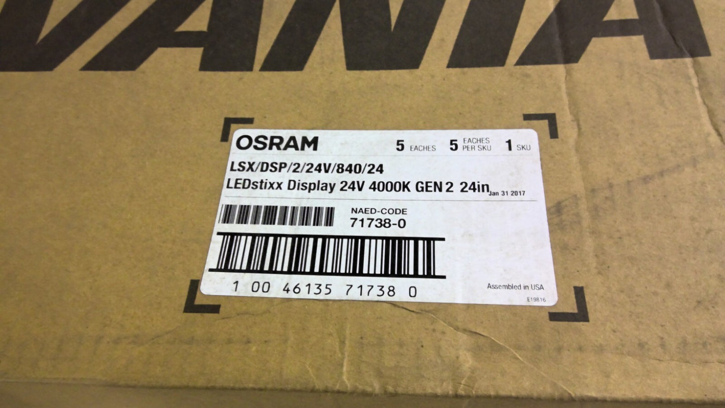 SYLVANIA BOX OF 5 LED STIXX DISPLAY LIGHTS LSX/DSP/2/24V/840/24 4000K GEN2 NIB