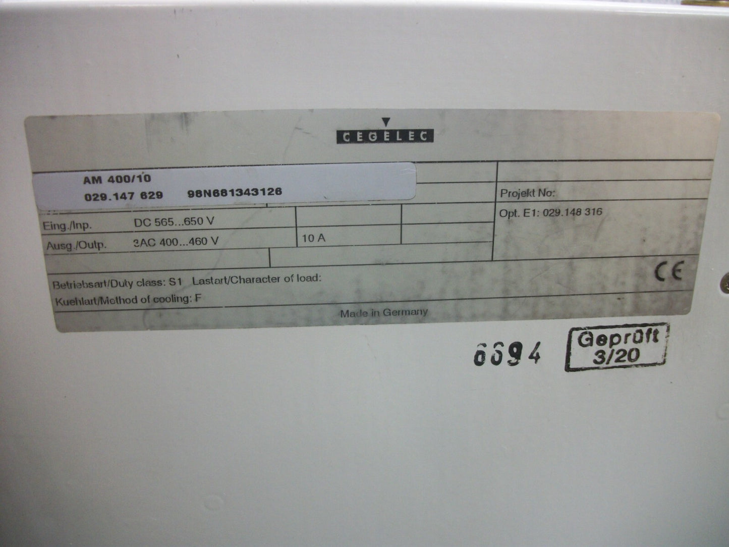 AEG CEGELEC AM400/10 SERVO AMPLIFIER DRIVE 029.147.629 400-460VOLT 10AMP NOCOVER