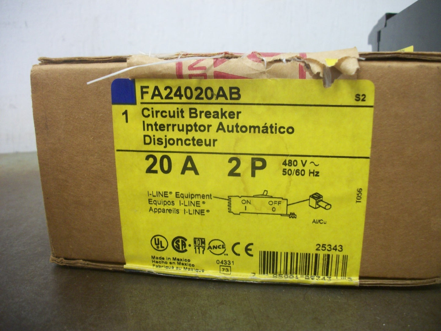 SQUARE D I-LINE FA CIRCUIT BREAKER FA24020AB 20AMP 480VOLT 2POLE GRAY NIB